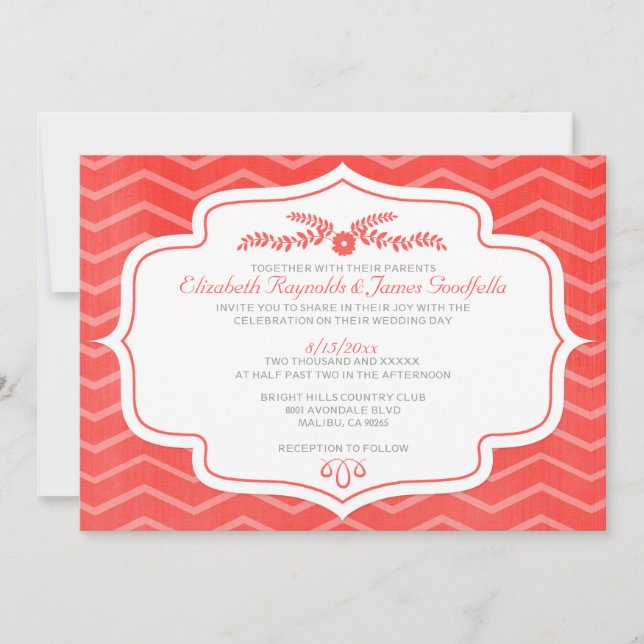 Invitations de mariage Red Chevron (Devant)