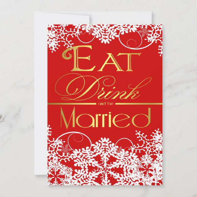 Invitations de mariage Red White & Gold Snowflake (Devant)