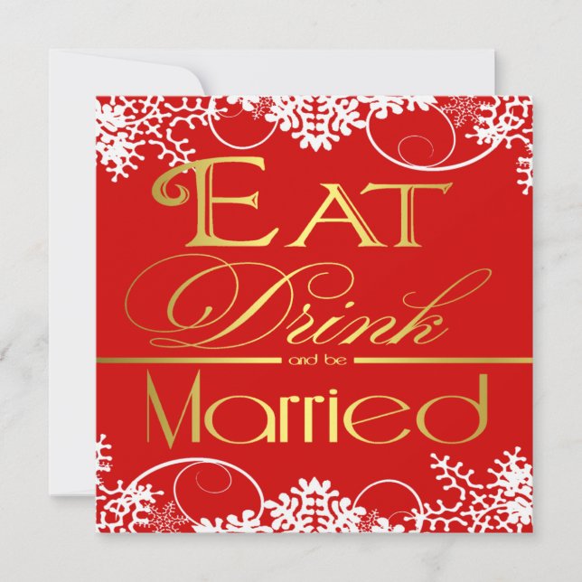 Invitations de mariage Red White & Gold Snowflake (Devant)