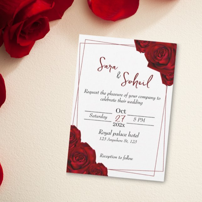 Invitations de mariage romantique avec des roses r (Créateur téléchargé)