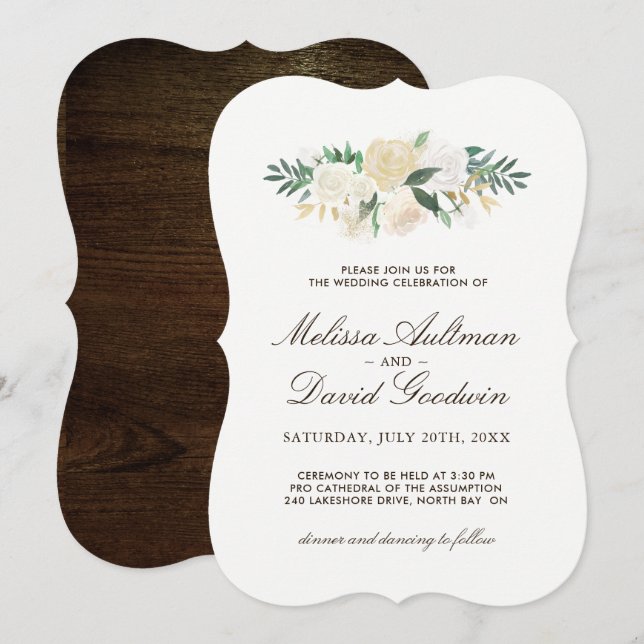 Invitations de mariage romantique en bois (Devant / Derrière)