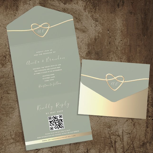 Invitations de mariage romantique Sage Green avec  (Créateur téléchargé)