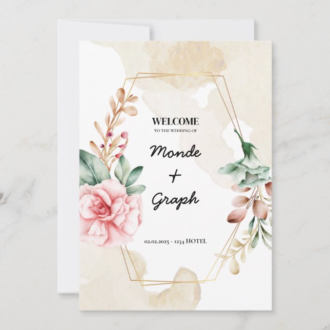 Invitations de mariage rose Art (Devant)