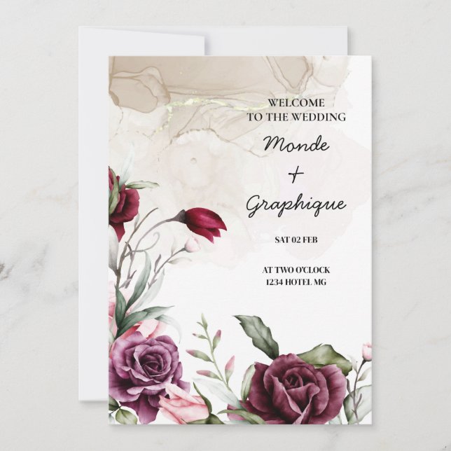 Invitations de mariage rose Art (Devant)