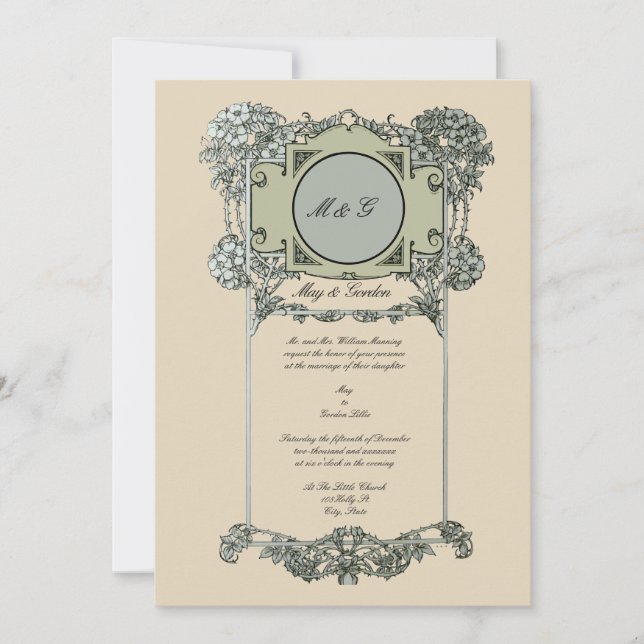 Invitations de mariage Rose Art Nouveau vintage (Devant)