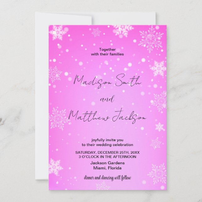 Invitations de mariage rose blanc neiges (Devant)