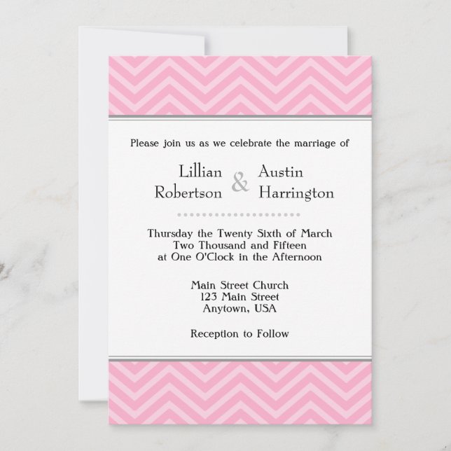 Invitations de mariage rose Chevron (Devant)