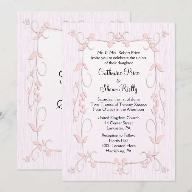 Invitations de mariage rose délicates (Devant / Derrière)