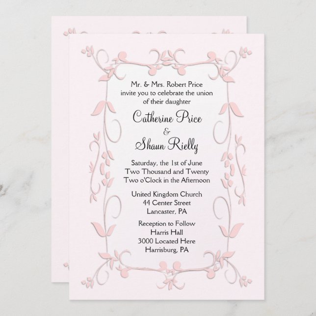 Invitations de mariage rose délicates (Devant / Derrière)