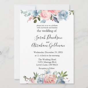 Invitations de mariage - Rose Dusty Blue Floral Ro