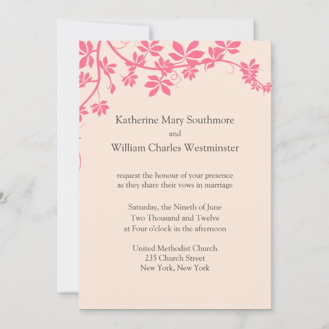 Invitations De Mariage Rose Et Ivoire (Devant)
