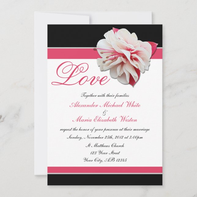 Invitations de mariage rose et noir Fuchsia (Devant)