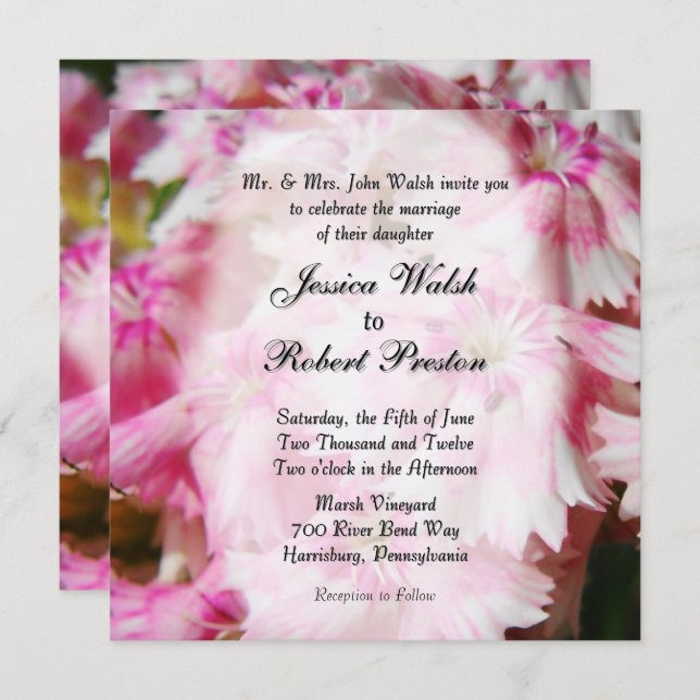 Invitations de mariage rose floral (Devant / Derrière)
