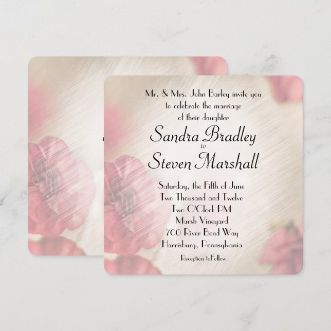 Invitations de mariage rose floral (Devant / Derrière)