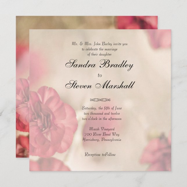 Invitations de mariage rose floral (Devant / Derrière)