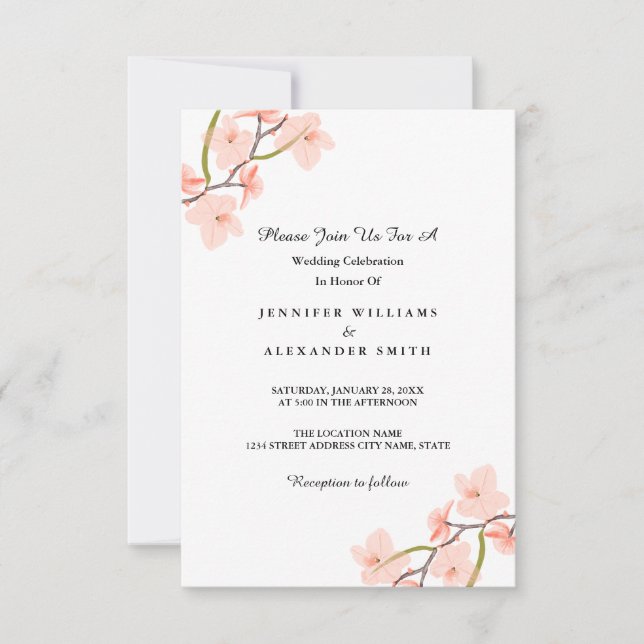 Invitations de mariage rose floral (Devant)