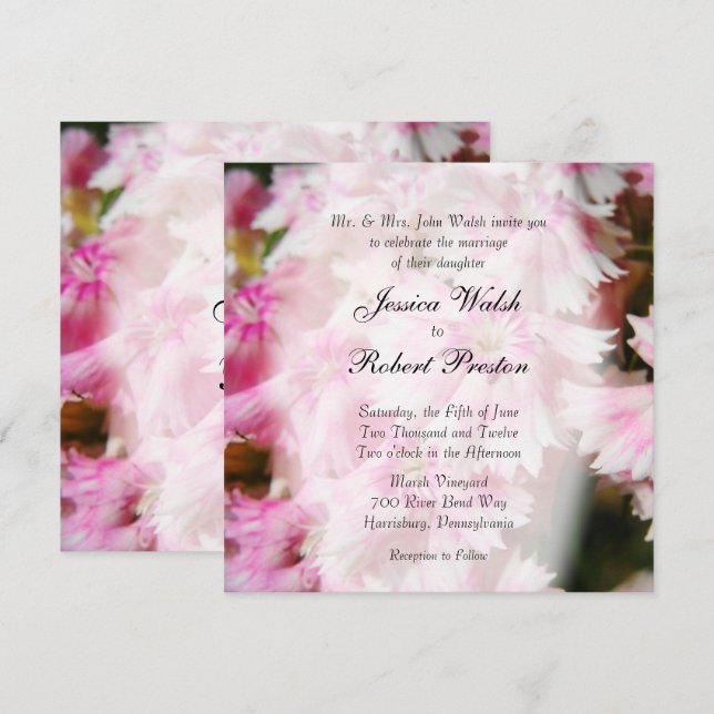 Invitations de mariage rose floral (Devant / Derrière)