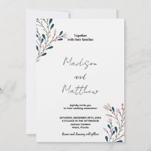 Invitations de mariage rose floral vert