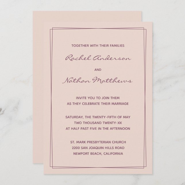 Invitations de mariage rose Gold Rose / Fig Enk En (Devant / Derrière)