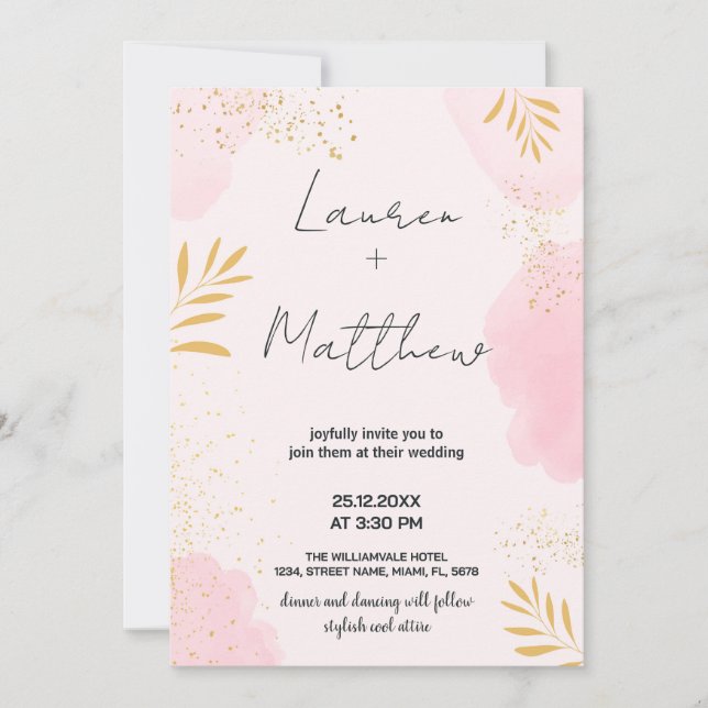 Invitations de mariage rose Golden (Devant)