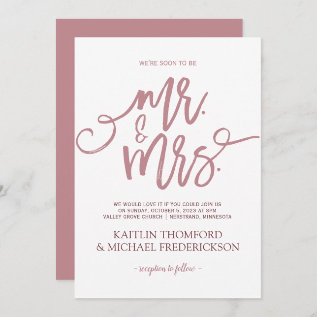Invitations de mariage Rose poussiéreuses | Script (Devant / Derrière)