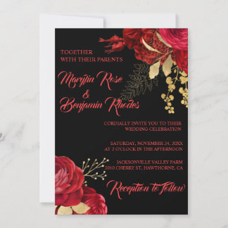 INVITATIONS DE MARIAGE ROSE ROUGE ET OR