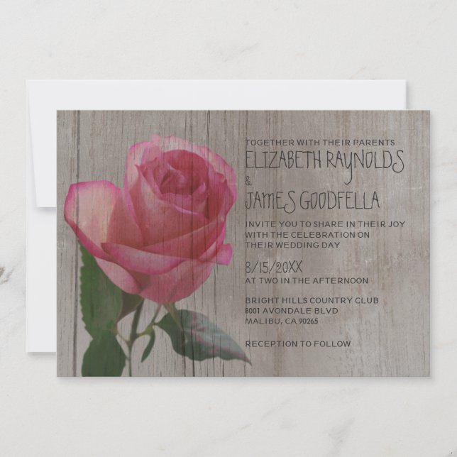 Invitations de mariage Rose rustique (Devant)
