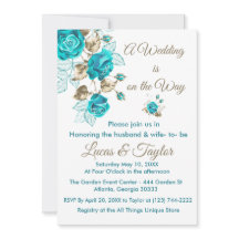 Invitations de mariage roses avec Turquoise & Gold