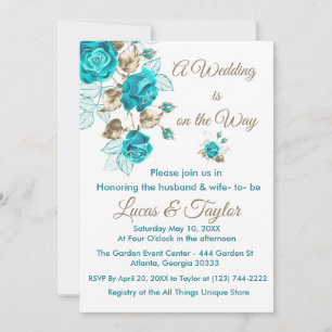 Invitations de mariage roses avec Turquoise & Gold