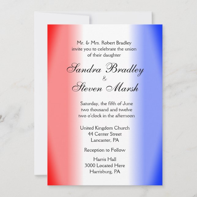Invitations de mariage rouge blanc et bleu (Devant)