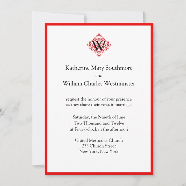 Invitations De Mariage Rouge Blanc Et Noir (Devant)