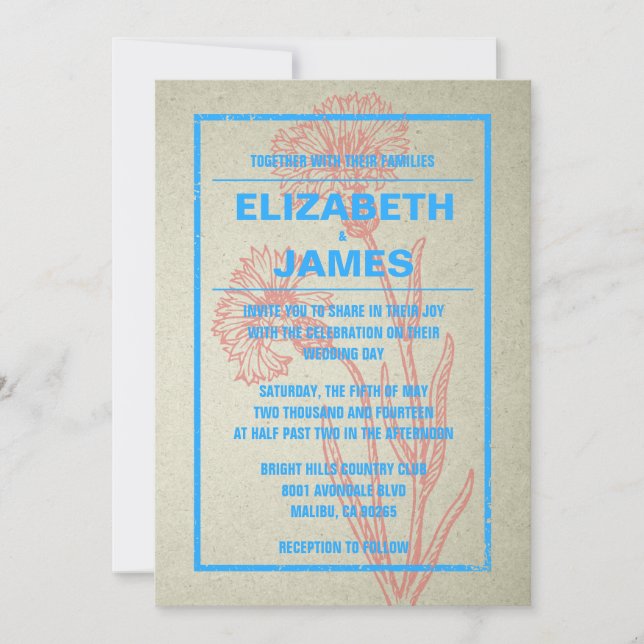 Invitations De Mariage Rouge Et Bleu Vintage Rusti (Devant)