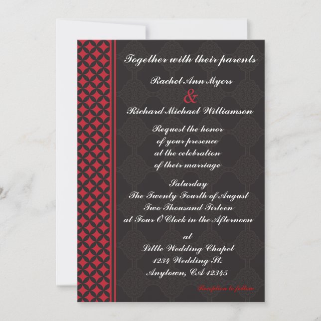 Invitations de mariage rouge et noir (Devant)