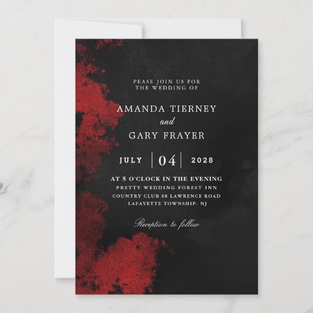 invitations de mariage rouge et noir (Devant)