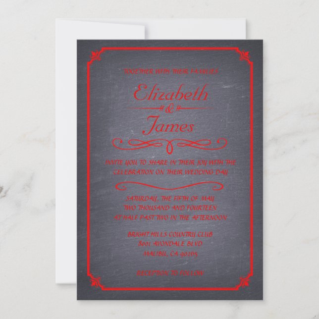 Invitations de mariage rouge et noir (Devant)