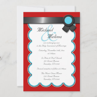 Invitations de mariage rouge et Turquoise, noir au