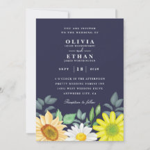 Invitations de mariage Royal bleu et tournesol