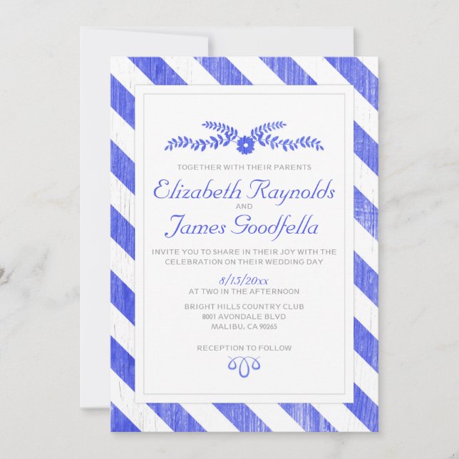Invitations de mariage Royal Blue Stripes (Devant)