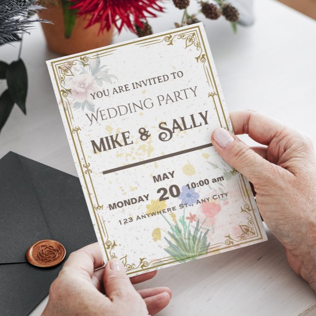 Invitations de mariage royal, fleurs et verdure (Red Roses Wedding Invitation, Red floral wedding invitation, Red wedding invite, Red flowers and gre)