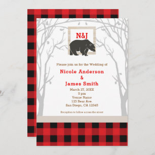 Invitations de mariage Rustic Bear et Red Plaid Wo