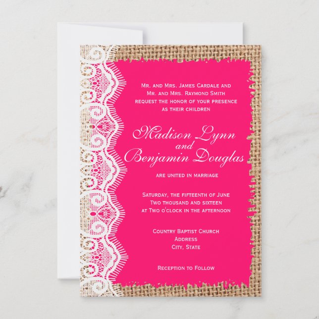 Invitations de mariage rustique à la dentelle de B (Devant)