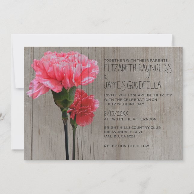 Invitations de mariage rustique à mini-carnation (Devant)