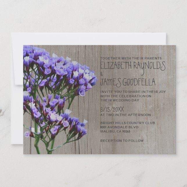 Invitations de mariage rustique au limonium (Devant)