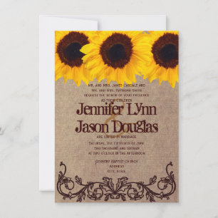 Invitations de mariage rustique au tournesol Vinta