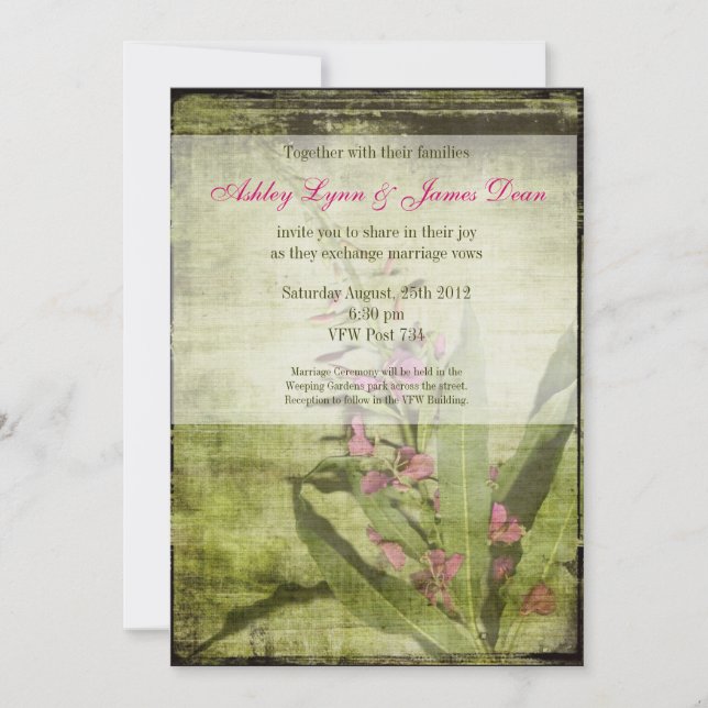 Invitations de mariage rustique aux mauvaises herb (Devant)