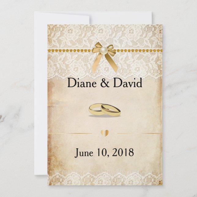 Invitations de mariage rustique Burlap et dentelle (Devant)
