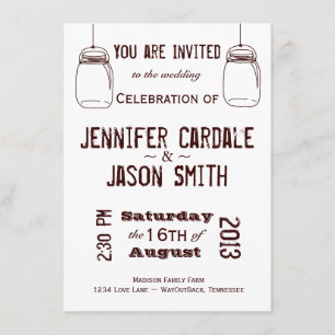 Invitations de mariage rustique Country Mason Jars