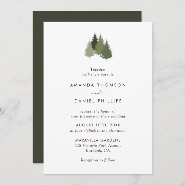 Invitations de mariage rustique dans la forêt d'ar (Devant / Derrière)