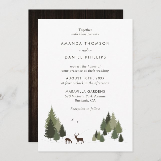 Invitations de mariage rustique dans la forêt de C (Devant / Derrière)