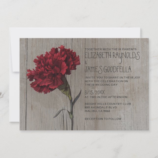 Invitations de mariage rustique de carnation (Devant)